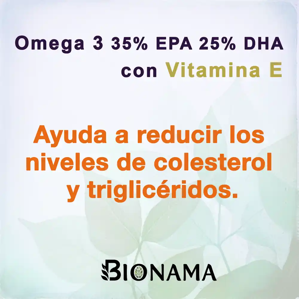 Ficha con las propiedades de las perlas de Omega 3 con 35% EPA y 25% DHA de Bionama.