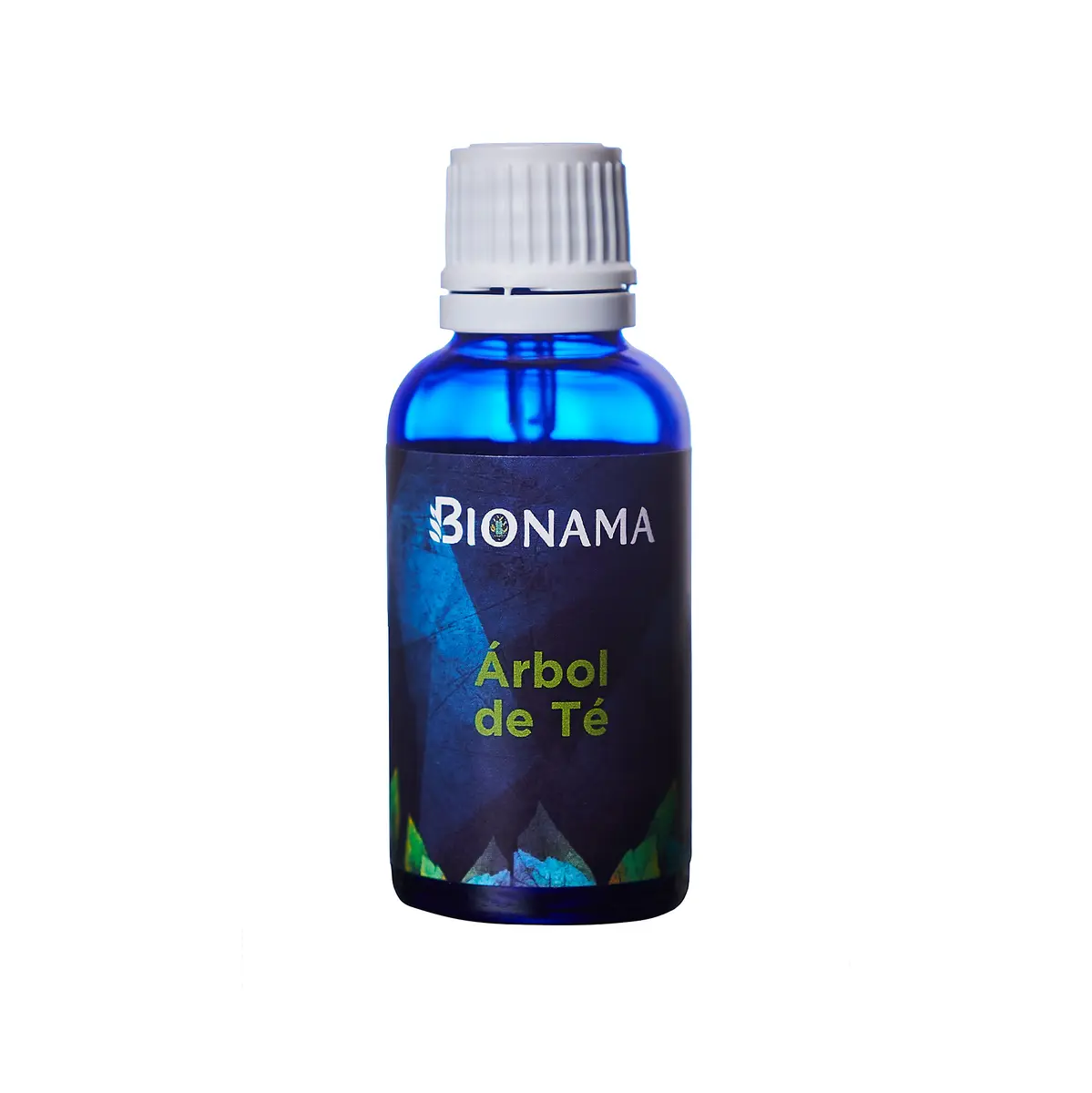 Aceite de árbol de té de Bionama en frasco, ideal para el cuidado de la piel y el bienestar natural.