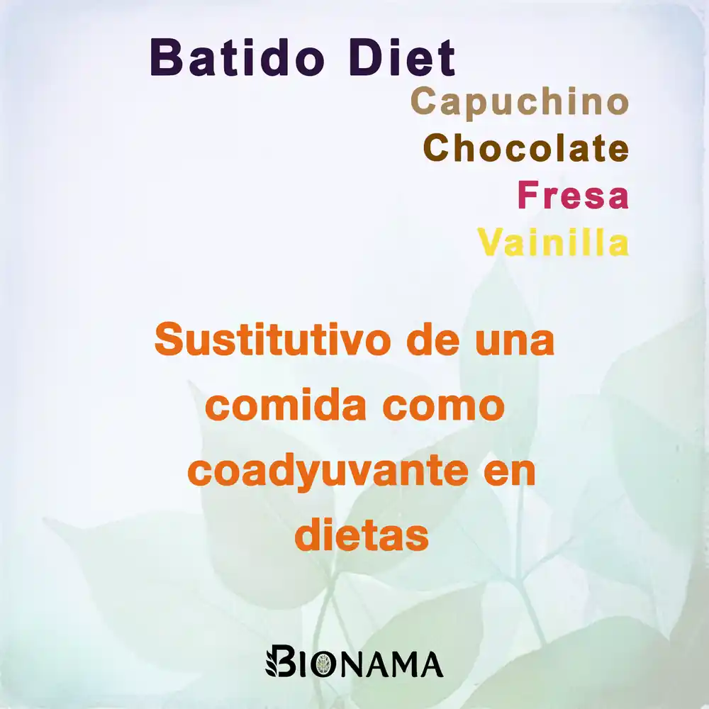 Ficha con propiedades de Batido Diet en polvo de Bionama.