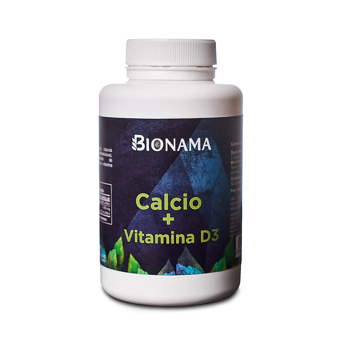 Envase de suplemento Bionama de calcio y vitamina D3 en cápsulas, ideal para fortalecer huesos y mejorar la salud.