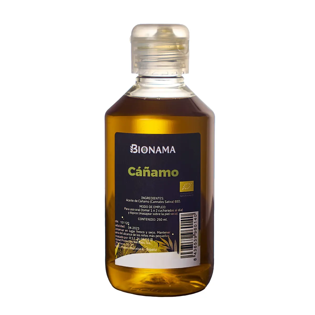 Aceite de Cáñamo Bionama 250 ml, rico en omega 3 y 6, hidratante y antioxidante, mejora piel, uñas y cabello.