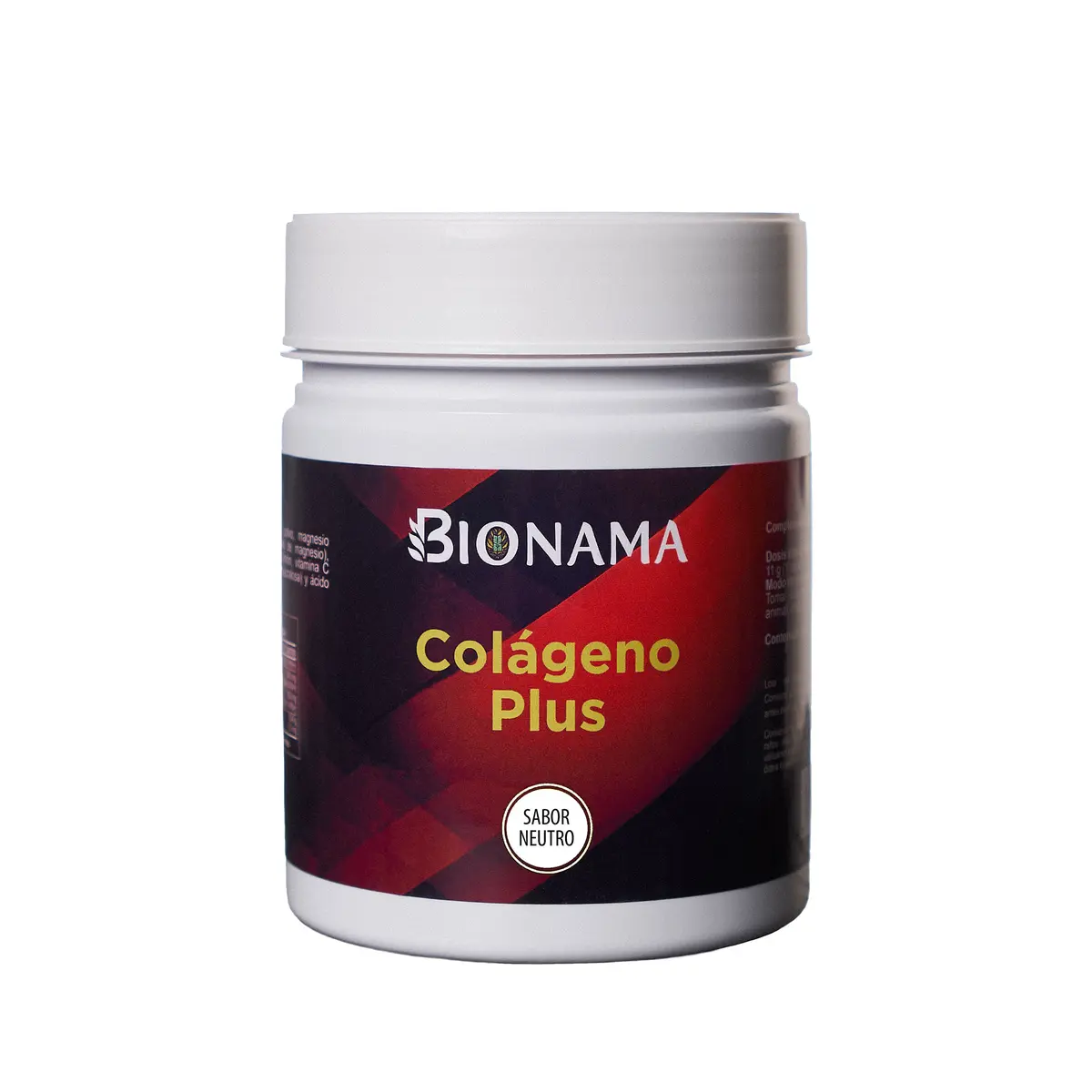 Tarro de Colágeno Plus en polvo de Bionama, sabor neutro. Ideal para mejorar la salud de tu piel, cabello y articulaciones.