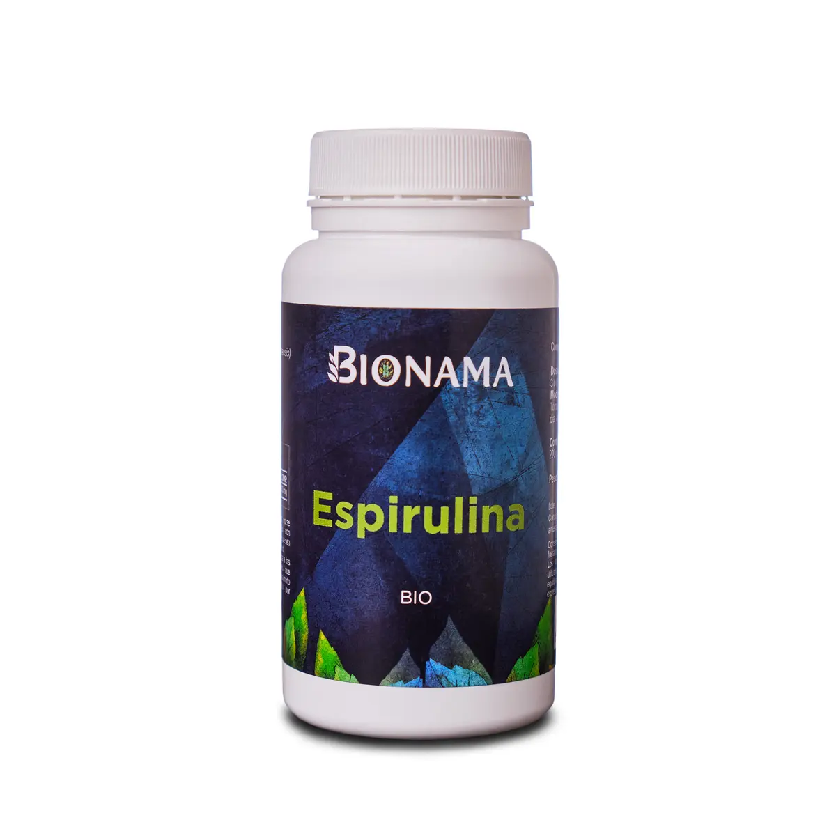 Envase de comprimidos de Espirulina Bionama, un potente remineralizante para tu bienestar y salud.