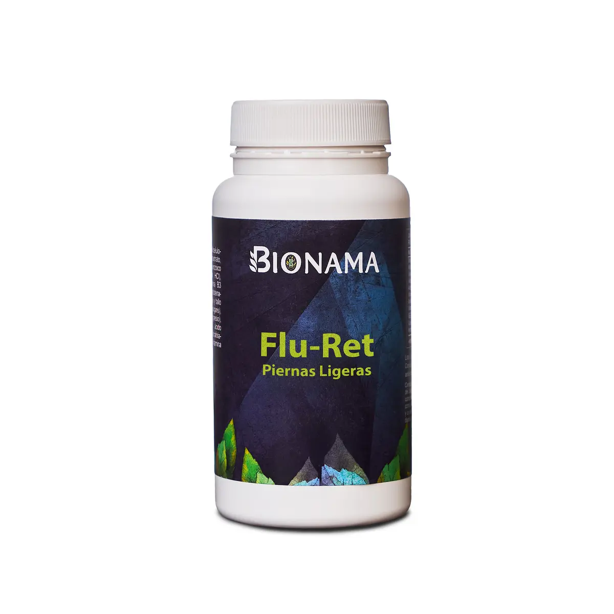 Envase de suplemento Flu Ret de Bionama para piernas ligeras y bienestar. Ideal para tu salud.