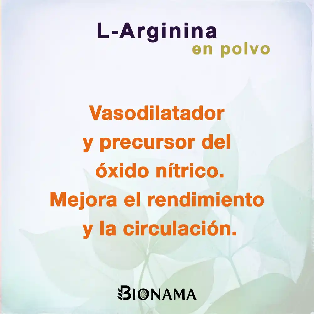 Ficha con propiedades de L-Arginina en polvo de Bionama.