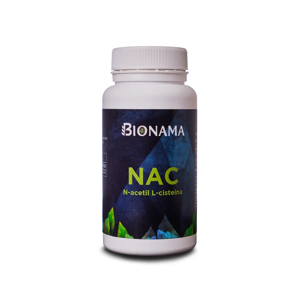 Bote de suplemento NAC de Bionama en cápsulas, antioxidante y desintoxicante para salud respiratoria y muscular.