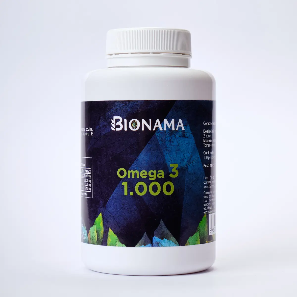 Bote de perlas de Omega 3 1000 mg de Bionama, ideal para reducir colesterol y triglicéridos de forma natural.