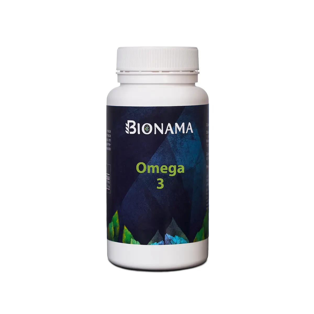 Bote de perlas Omega 3 de Bionama. Reduce colesterol y triglicéridos para una mejor salud cardiovascular.