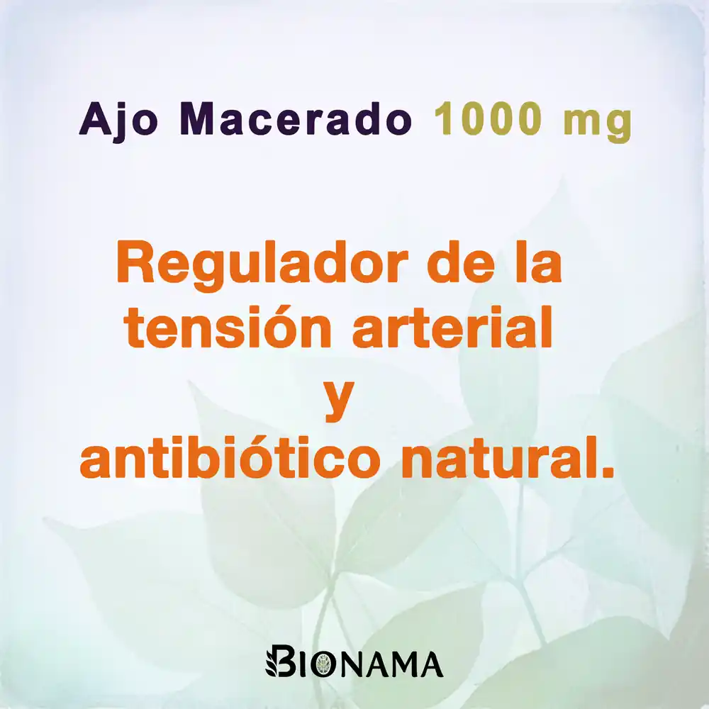 Ficha con propiedades de las perlas de Ajo Macerado 1000 mg de Bionama.