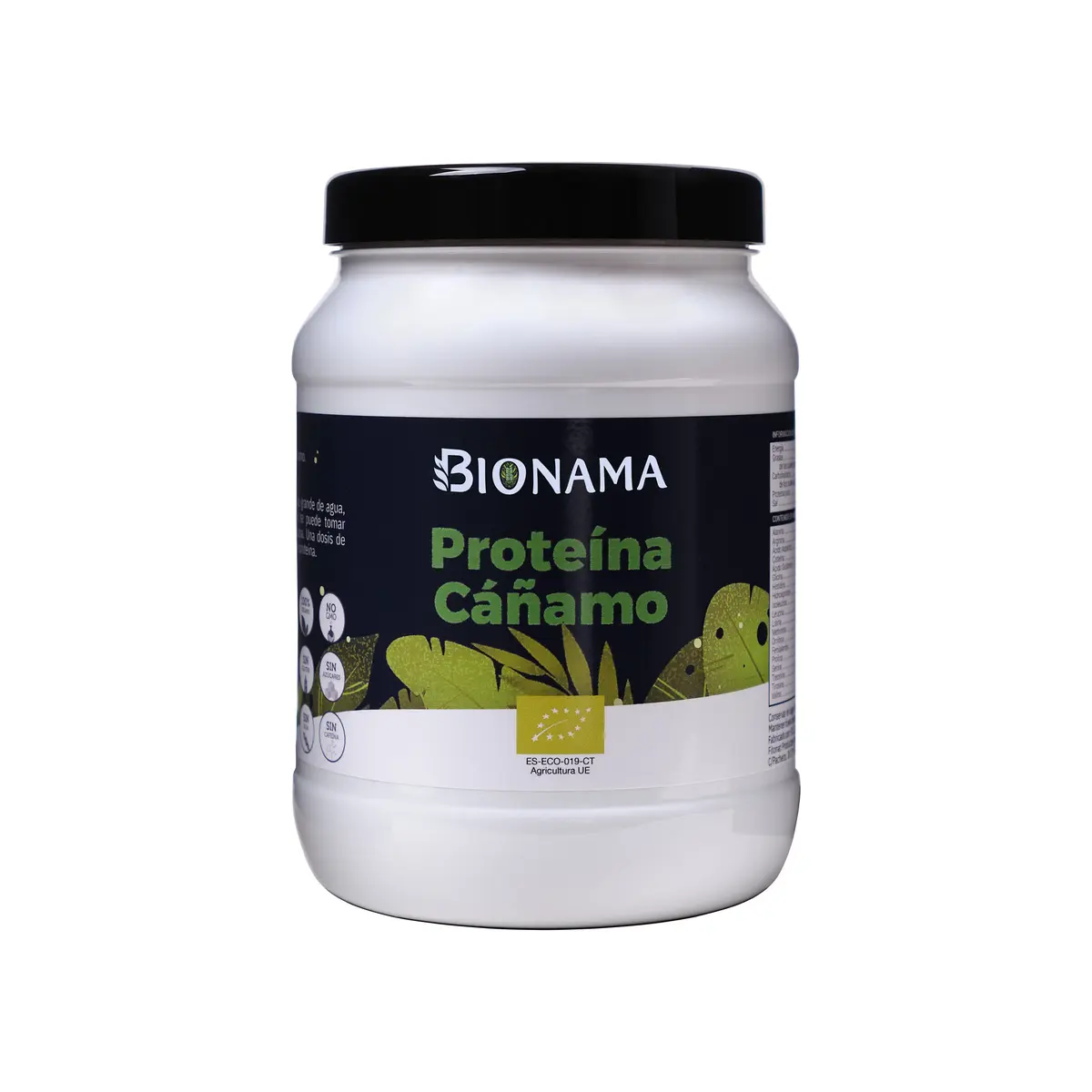 Bote de proteína de cáñamo vegana de Bionama, rica en nutrientes y perfecta para un estilo de vida saludable.