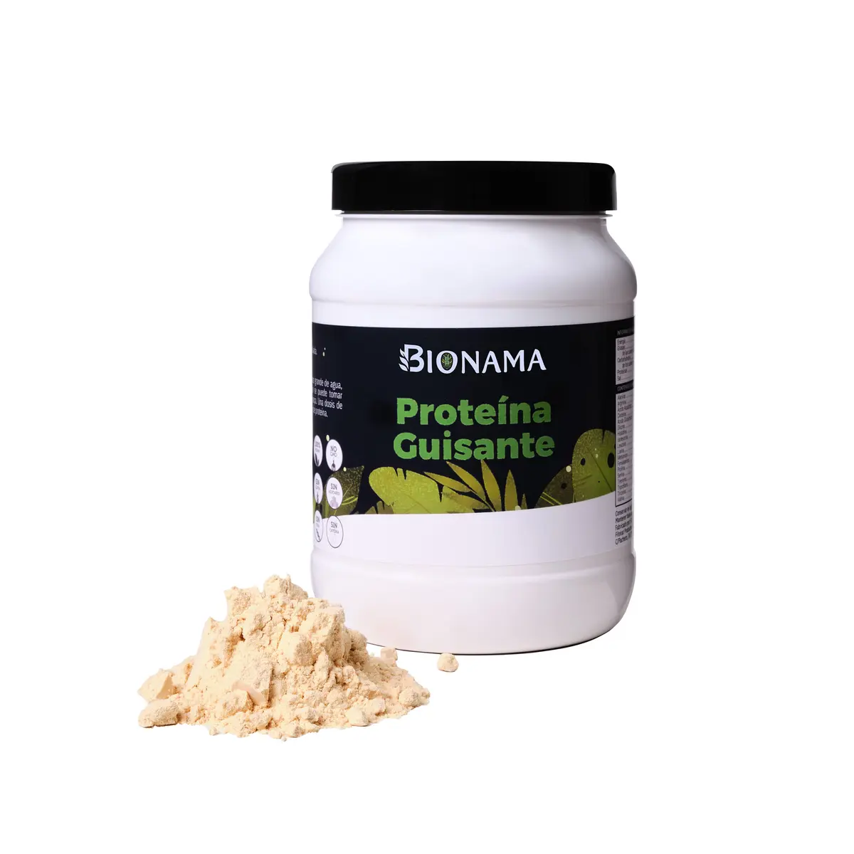 Bote de proteína vegana de guisante Bionama, rica en aminoácidos e ideal para el control de peso.