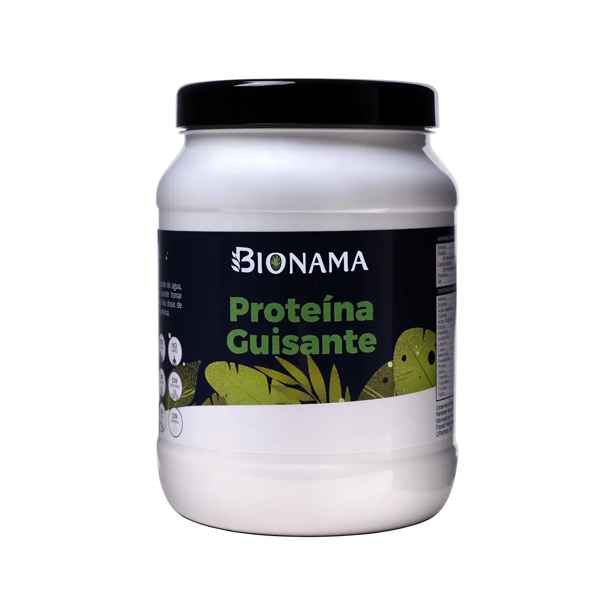 Bote de proteína de Guisante vegana de Bionama, rica en aminoácidos, ideal para el control de peso y sin guaraná.