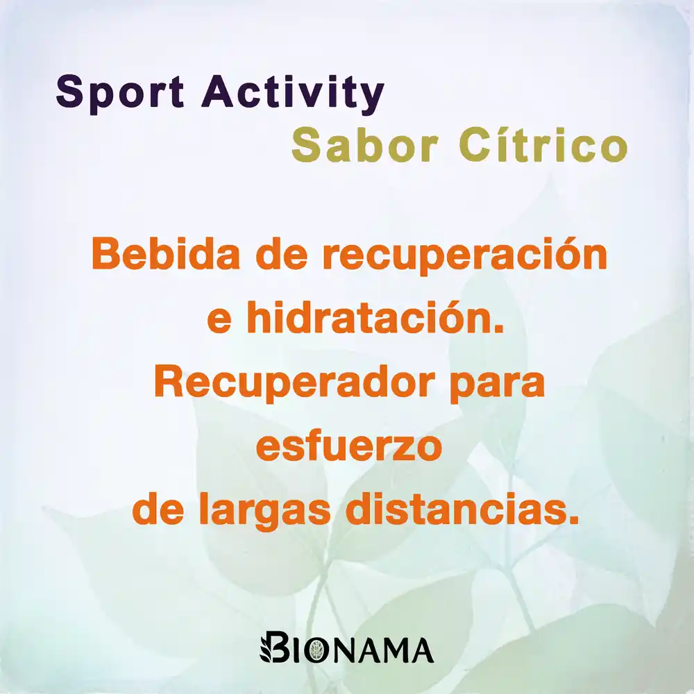 Ficha con las propiedades de Sport Activity, bebida de recuperación e hidratación para deportistas de Bionama.