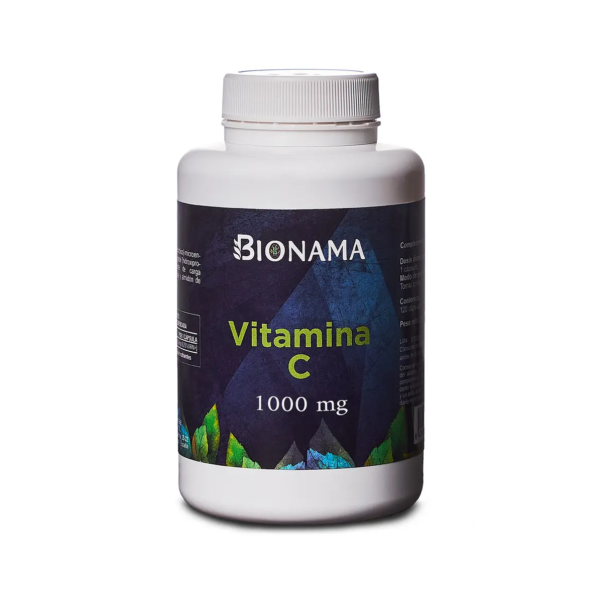 Bote de cápsulas de Vitamina C 1000 mg Bionama, ideales para fortalecer el sistema inmunológico y mejorar la piel.